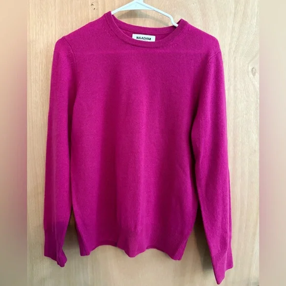 Naadam 100% Cashmere Raspberry Pink Sweater,  New - Picture 2 of 4